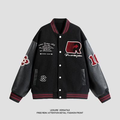 Frühling Herbst Herren Damen Patchwork Baseball Paare Mäntel Harajuku High Street Amerikanischer Stil Stickerei Flieger Stehkragen Softshelljacke