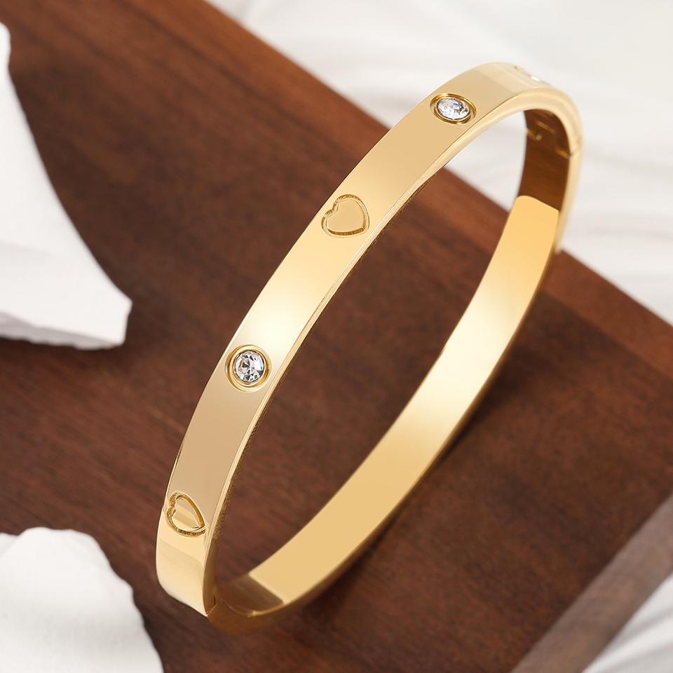 ZAKOL Bracciali Rigidi Geometrici Classici in Acciaio Inossidabile con Zirconi Squisito Colore Oro Regalo di Compleanno Zirconi per Donne