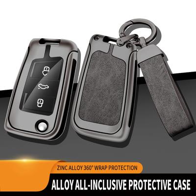 Volkswagen VW Polo Golf 7 MK7 Tiguan Passat Skoda Octavia Kodiaq Karoq Seat Ateca Leon İçin Metal Deri Araba Anahtarlık Kılıfı