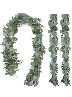 2 Packs Artificial Silver Dollar Eucalyptus Leaves Garland with Willow Vines Leaves for Doorways Greenery Garland Table Runner Garland Indoor Outdoor