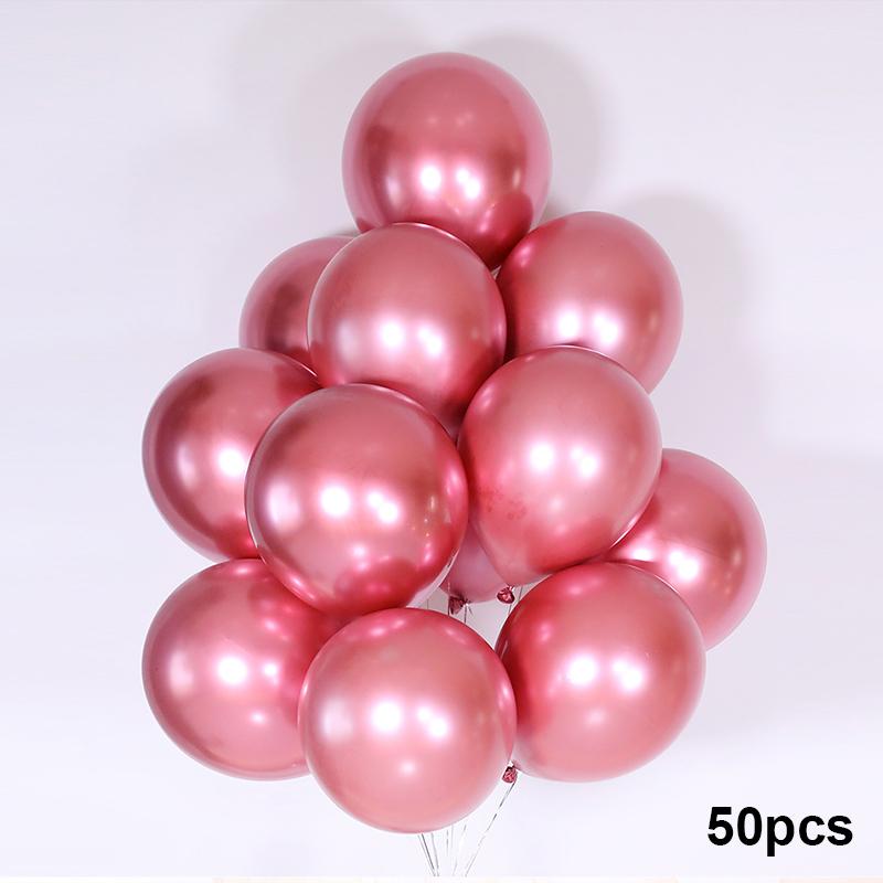 QAKGL 50 Pc Chrome Metal Color Party Decoration Balloons 12'' Latex Round Balloon Birthday Party Balloons Metallic