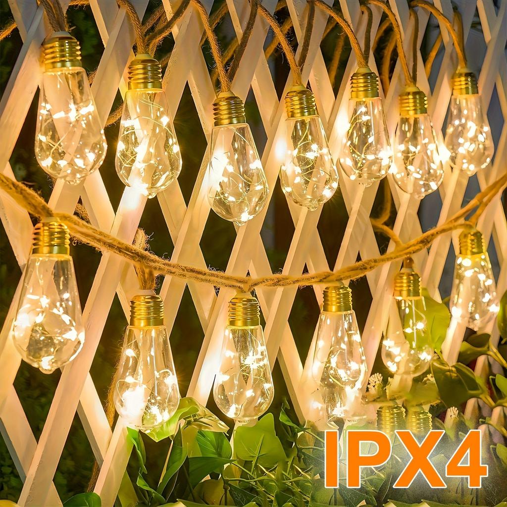 Solar Powered Outdoor String Lights, 15 Bulb String Lights With 8 Lighting Modes
