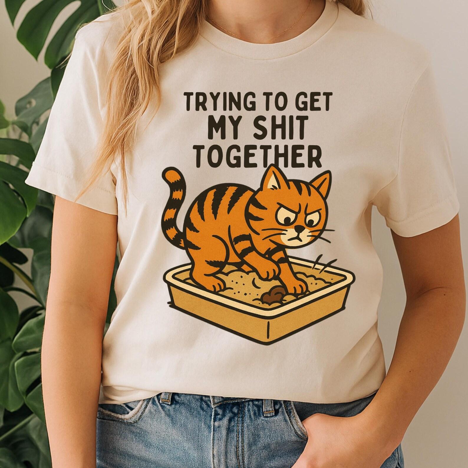 Funny Retro Cat Shirt – Trying To Get My Shit Together – Vintage Comic Style Tee. M
