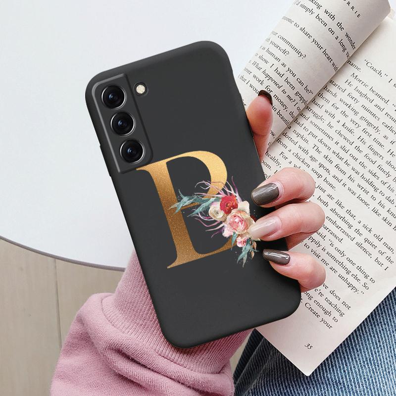 For Samsung Galaxy S22 S 22 Plus Case Flower Gold Letter A Z Soft Silicone Phone Cover For Samsung S22 Ultra Bumper S22+ Shell