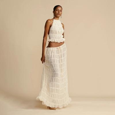 New Spring and Summer Fashion Sexy Backless Halter Neck Strap Chiffon Lace Long Skirt Women's Dress