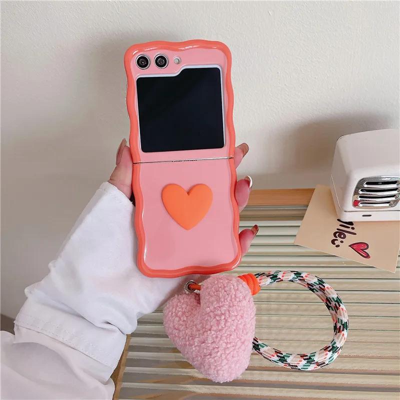 For Samsung Galaxy Z Flip 3 4 5 Phone Case 3D Love Heart Hand Rope Wave Shockproof Cover For Samsung Z Flip3 Flip4 ZFlip5
