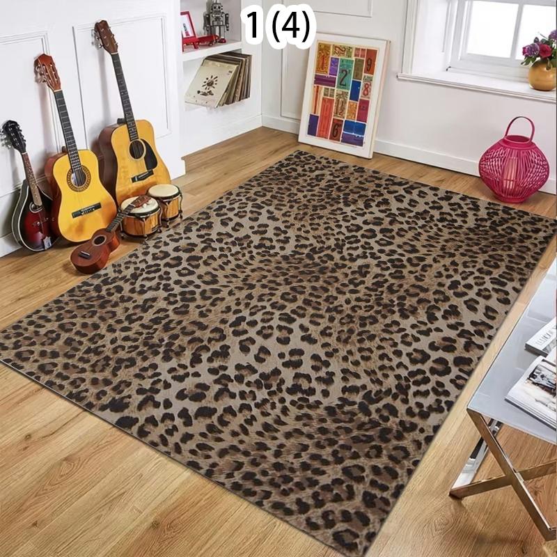 Leopard Print Area Rug Faux Fur Texture Non-Slip Durable Decorative Carpet for Living Room Bedroom Entryway Modern Home Decor