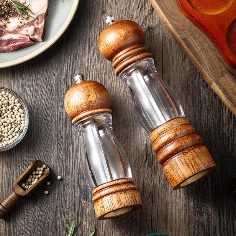 Manual Wood Peppers Grinder Adjustable Coarseness Peppers Mill Refillable Manual Salt Grinder Kitchen Tool Easy to Use