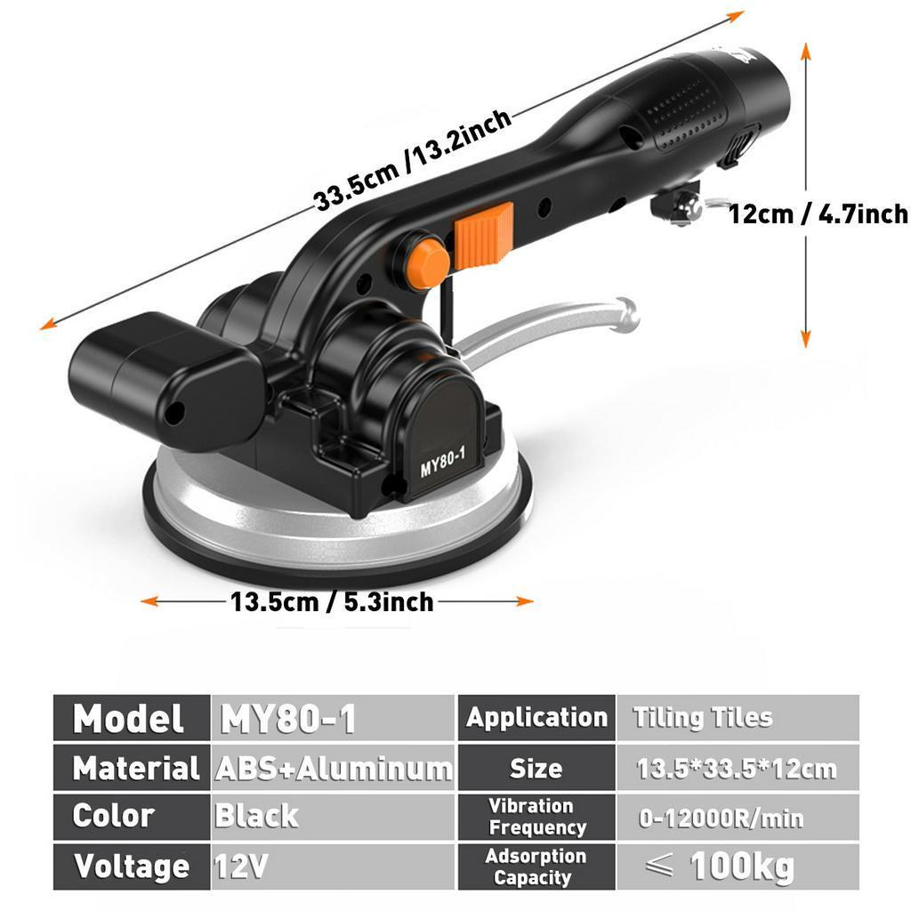 12V 60-100mm 100KG 6 Gänge Fliesenverlegemaschine Fliesen Vibrator Saugnapf Einstellbar Automatischer Bodenvibrator Nivellierwerkzeug Mit Akku Schwarz