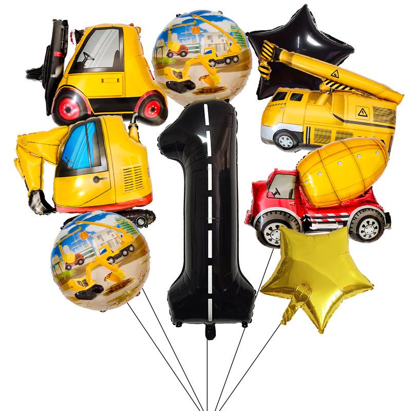 40" Black Number Construction Vehicle Theme Aluminum Foil Balloon Set for Birthday Party Decorations