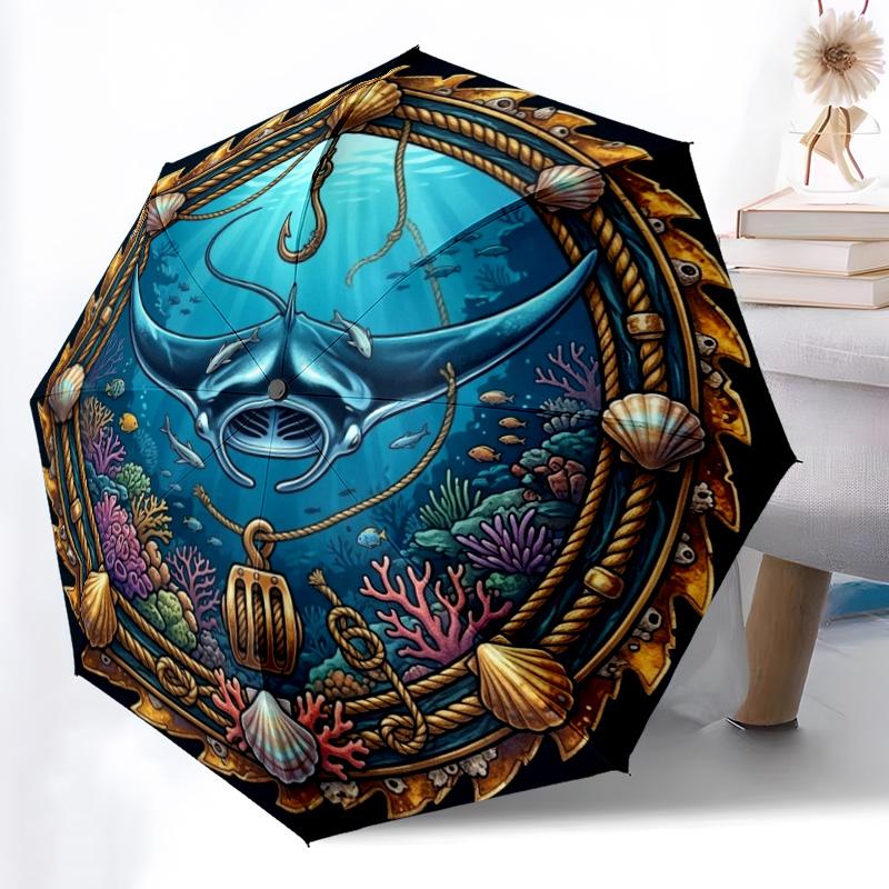 Underwater Adventure Frame pattern umbrella, portable and foldable design, 8 ribs, a casual accessory for Halloween, Christmas, and birthday gifts.