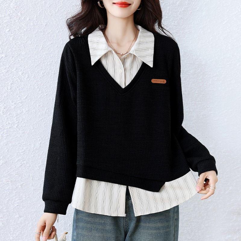 

Жіночий вільний модний топ із підробленого пуловера з двох частин XL чорний