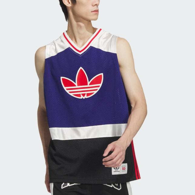 Adidas Alphanumeric Print Colorblock V-Neck Vest Unisex Tops Victory-Blue JD6400