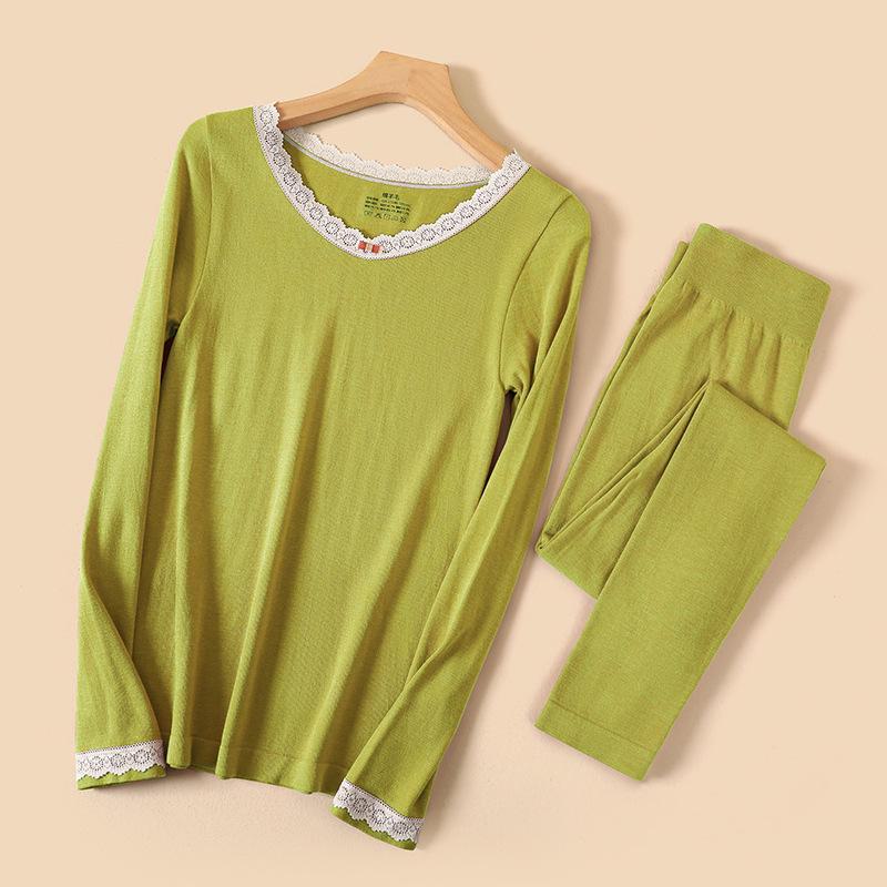Women's Lace Slim Thermal Underwear Set: German Velvet Wool-Blend for Autumn/Winter