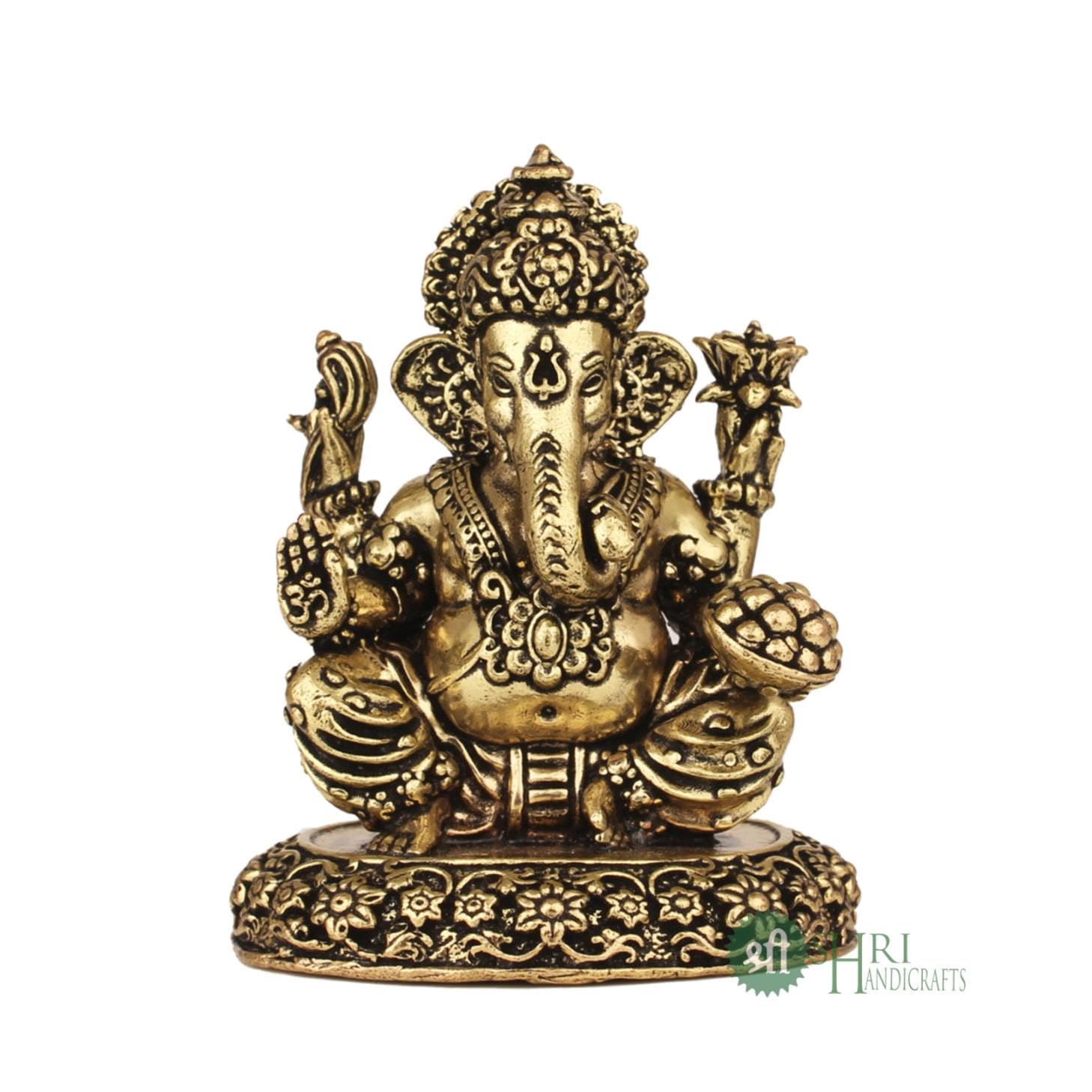 Pure Brass Ganesha Idol For Good Luck & Worship, Ganpati Hindu God Statue, Gold