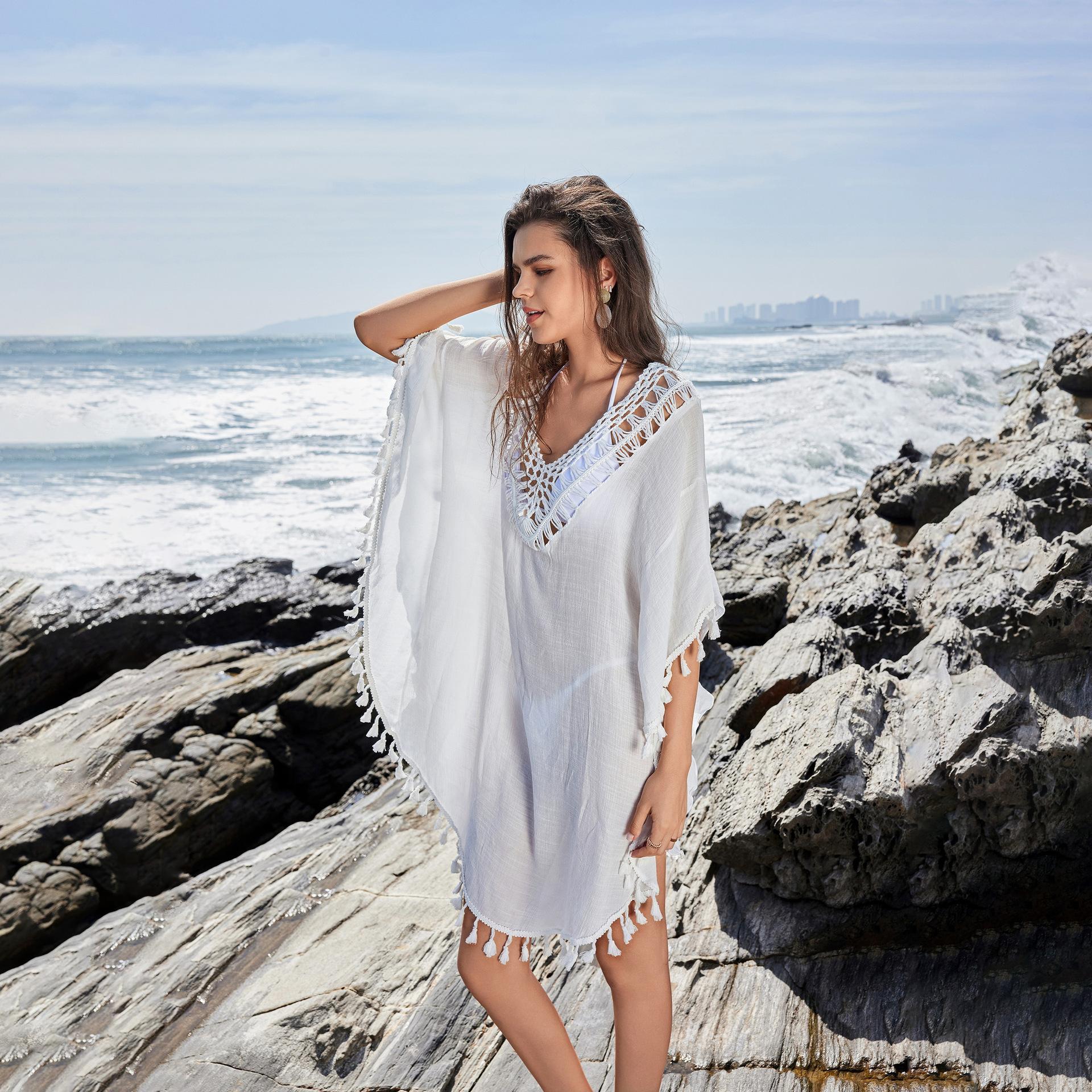 

Beach Skirt Women Solid Color Beach Bikini Swimsuit Hoodie Dress one size білий