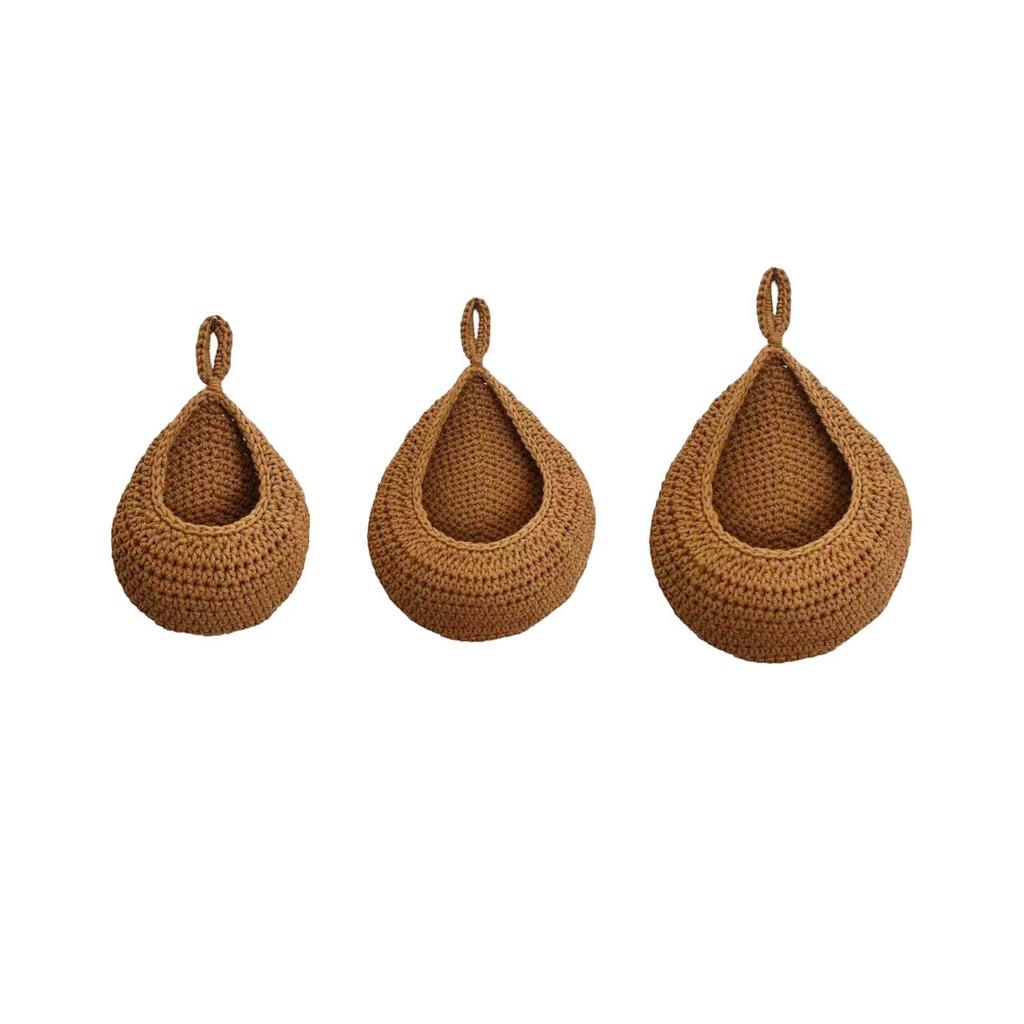 Hanging Vegetable Storage Basket Set 3 Pieces Woven Cotton Rope Wall Mounted Fruit Basket Organizer Net Pouch for Kitchen and Home