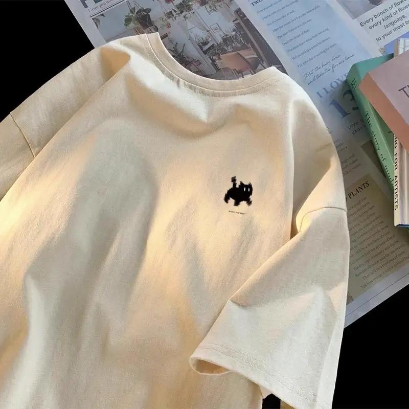 

Милый принт кошки Женские топы с круглым вырезом и коротким рукавом Милые топы Топ с мультяшным принтом Модная женская одежда Графические футболки 4XL