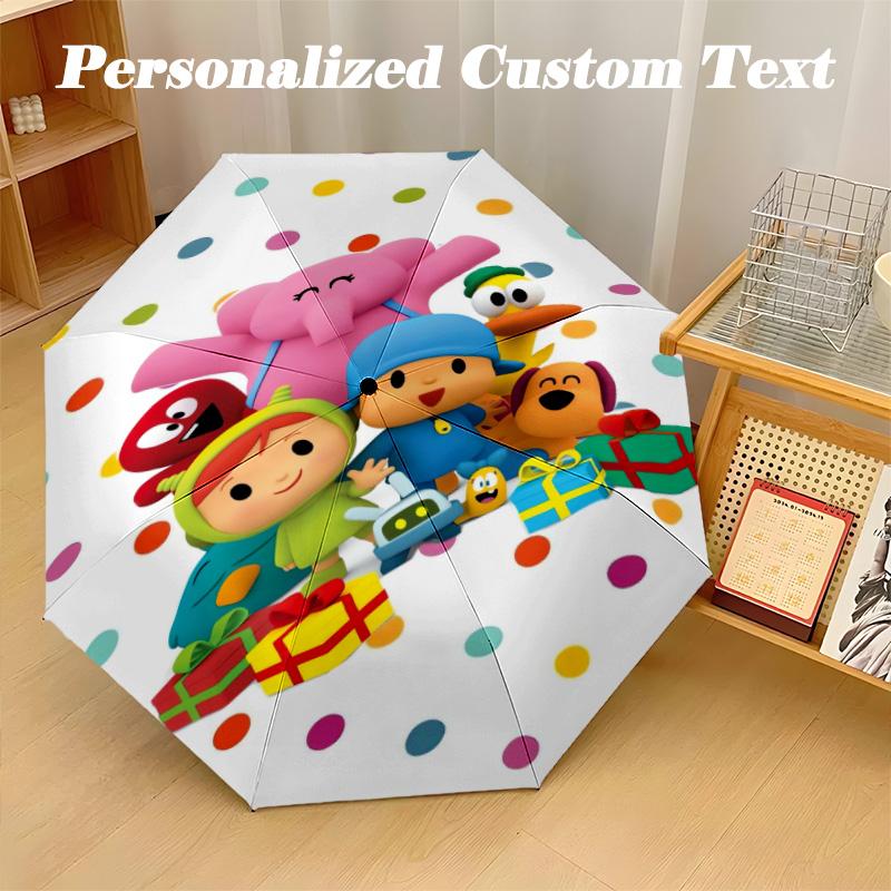 8‑Rib Automatic Umbrella, Pocoyó Cartoon Design Foldable Umbrella for Sun Rain Protection Travel