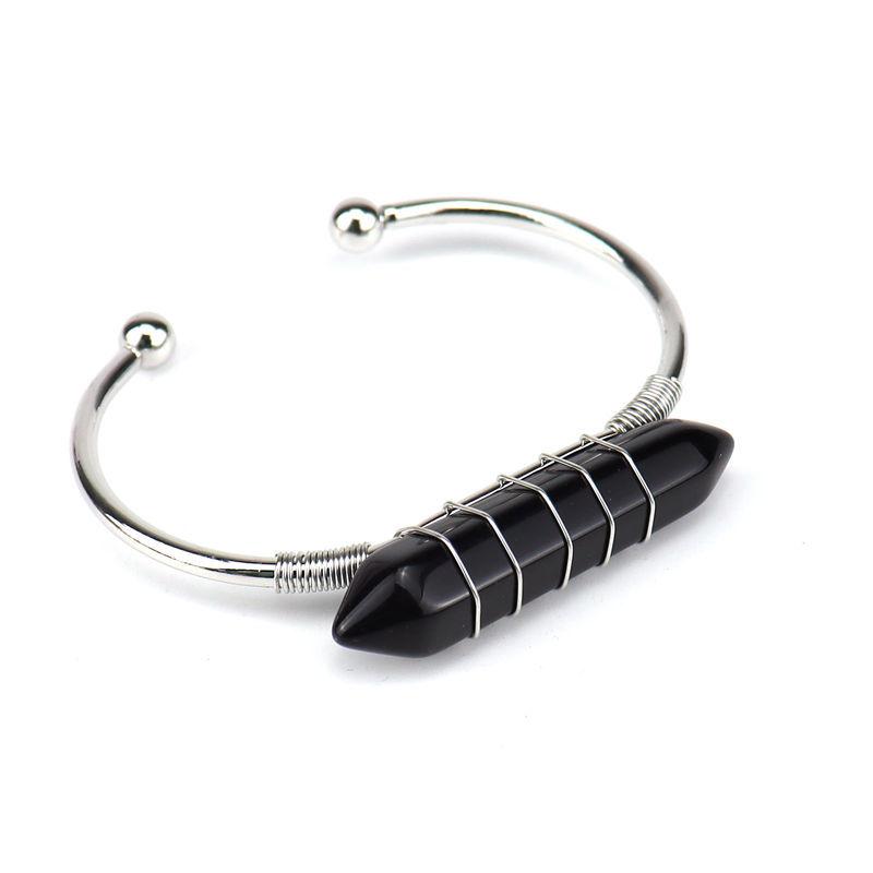 Handmade Silver Copper Wire Winding Natural Crystal Hexagonal Prism Bracelet Bracelet Bracelet Rough Stone Crystal Bracelet B2