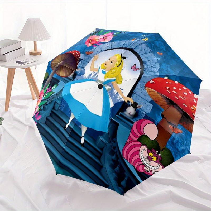 

1pc Alice in Wonderland Automatic Opening Folding Umbrella - Portable 3-Fold Design with 8-Bone Iron Frame, Perfect for Outdoor Use, Festive