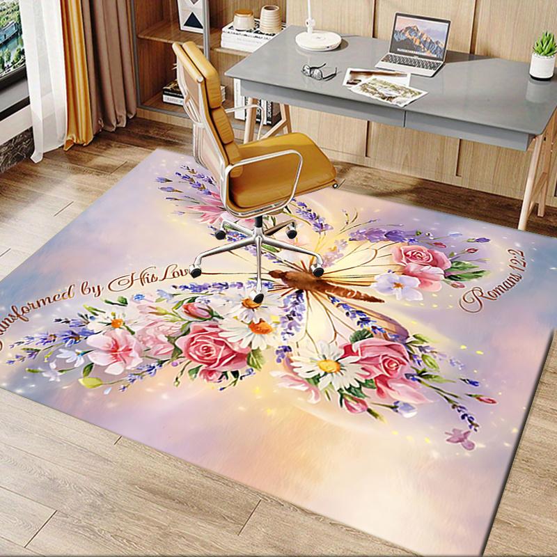 Transformed by His Love butterfly Chair Mat: Office Carpet, Oversized Rug for Home Decor, Sofa Mat, Desk Pad Gift Perfect for Bedroom, Living Room