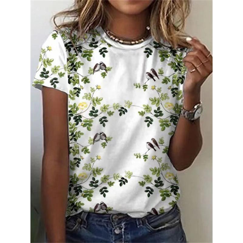 Summer Short Sleeved 3D Printed Round Neck T-shirt Pullover Casual Short Sleeved Women's Top Shirt