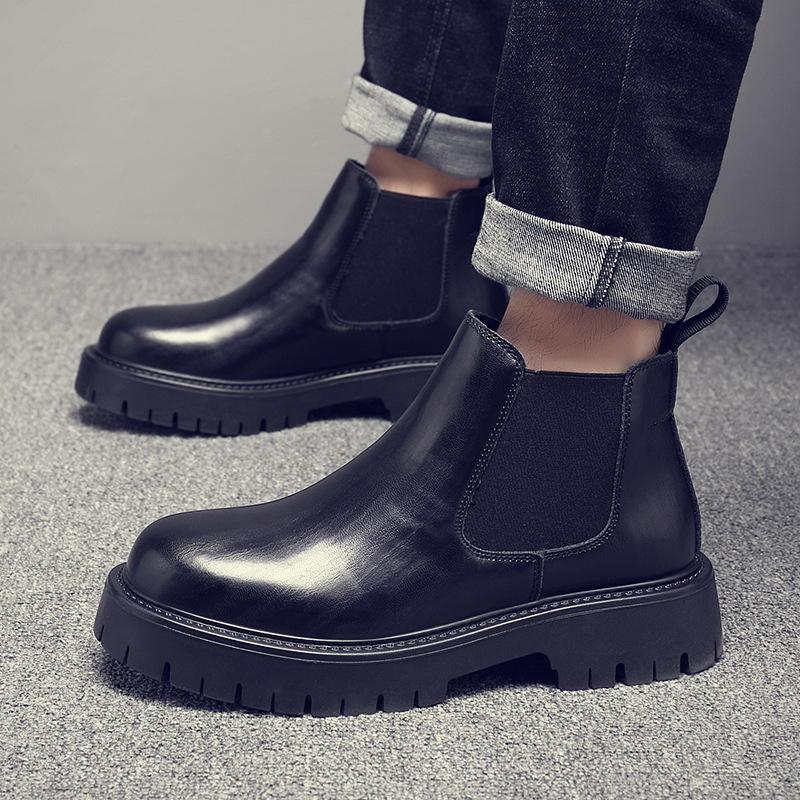 Men's Chelsea Boots 2026 Spring and Autumn Business Dress Boots High Top Leather Shoes Retro British Short Boots