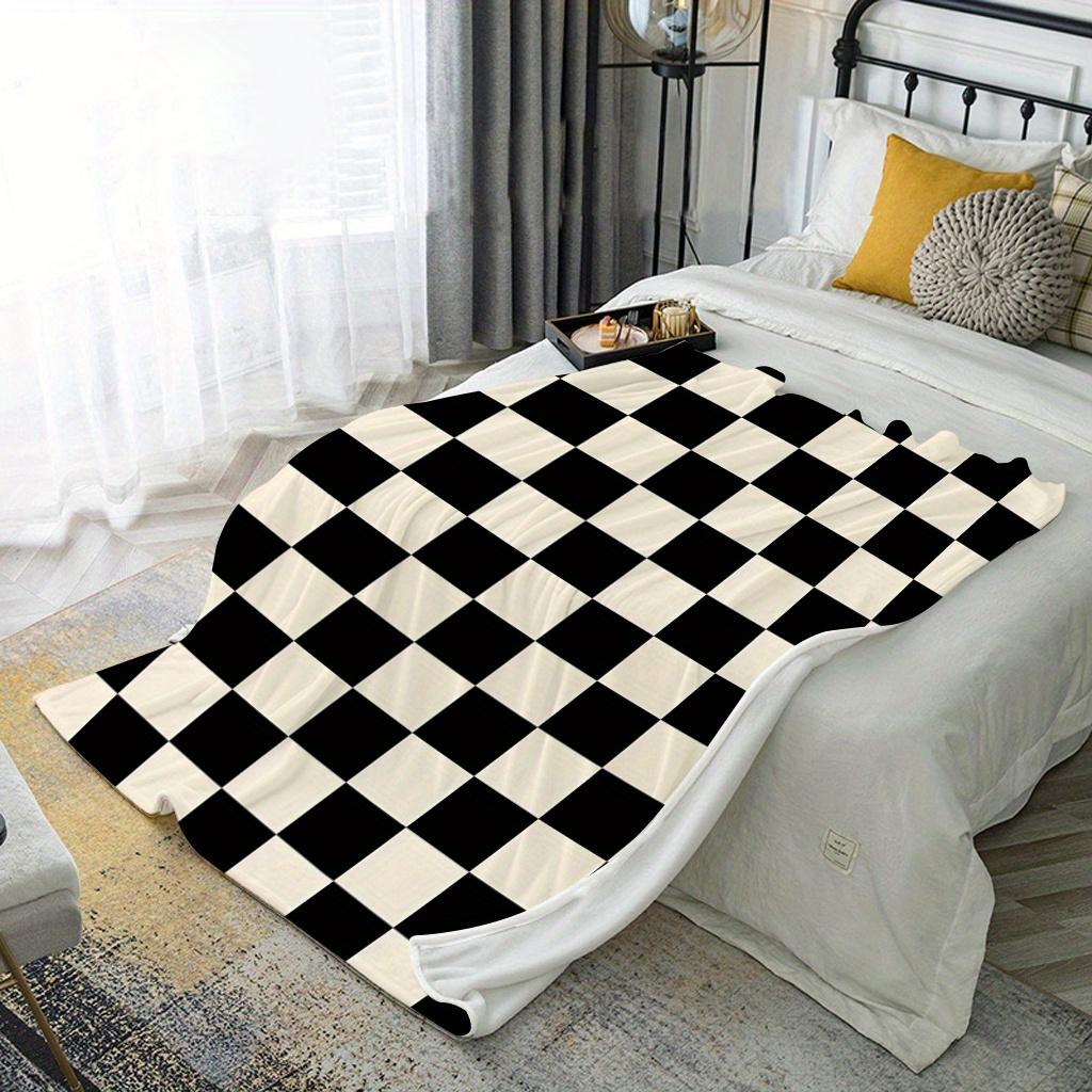 Eine moderne schwarz-weiße karierte Decke, weiche und bequeme Fleece-Schlafdecke, Ganzjahresnutzung, Geeignet für Sofa, Bett, Cha
