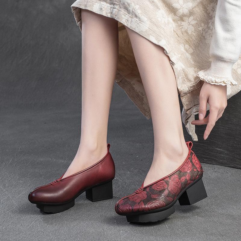 Chinese Style Platform Pumps Wipe Color Chunky Heel Waterproof Platform Women Dress Shoes