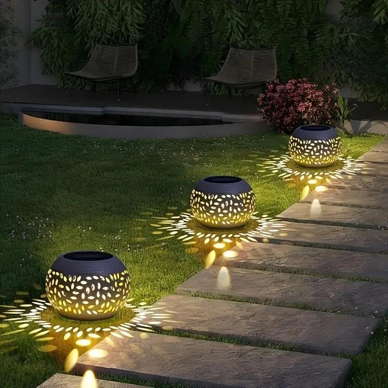 Outdoor Solar Lantern, Smart Light Sensor - Hollow Metal Solar Lamp Outdoor Garden Courtyard Porch Indoor- Outdoor Decoration