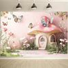 2D Magical Pink Mushroom Cottage Background for Kids Photoshoot & Events