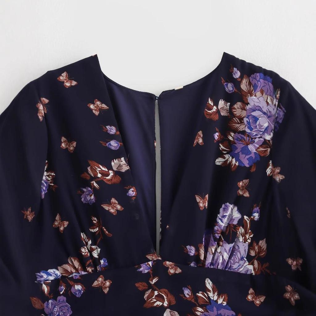 2025 Spring Women's Fashion: European & American Style Loose Chiffon Printed Pleated Dress