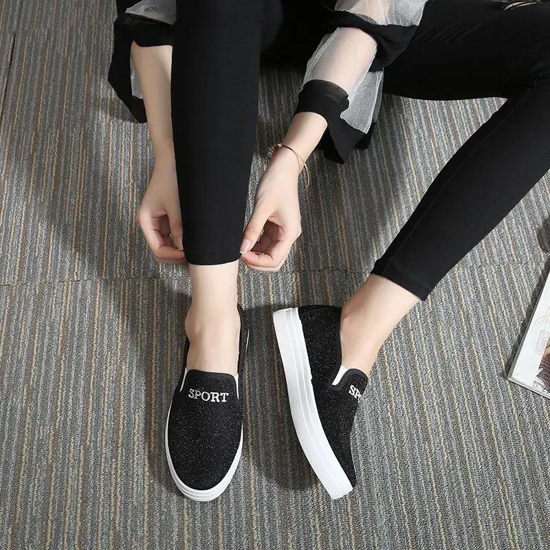 Fashion Flat Slip On Ladies Shoes Black Loafers Canvas Women Footwear Walking A New In Daily Routine Autumn High Quality And Low Price