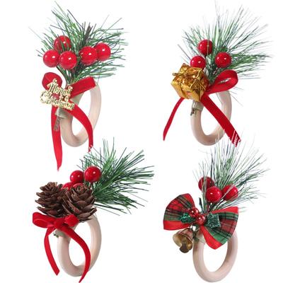 Ronds de Serviette de Noël Boutons de Serviette en Bois pour Tables d'Hôtel de Noël Vacances Pomme de Pin Cloches Ronds de Serviette Faits Main