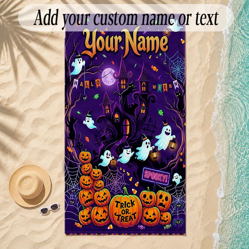 Halloween Theme Soft Beach Towel Personalized Custom Name Text Towel Portable for Beach Pool Travel