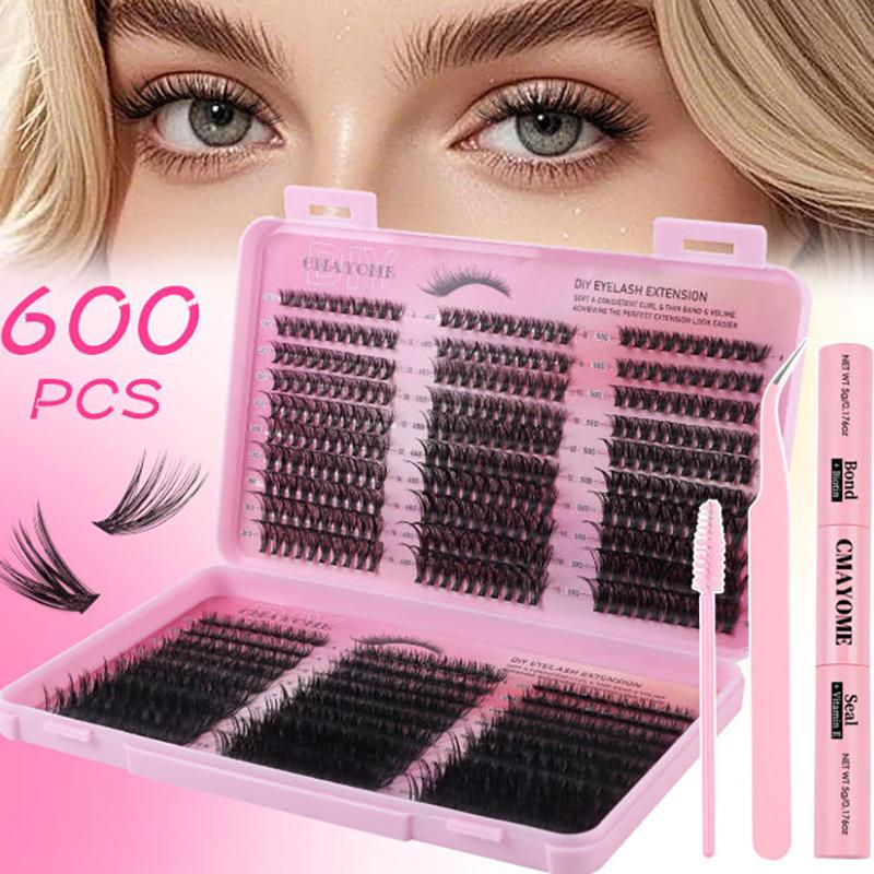 600Pcs Individual Eyelash Extensions Thick Fluffy 30D/100D Mix Length Diy Cluster Lashes For Easy Application And Removal