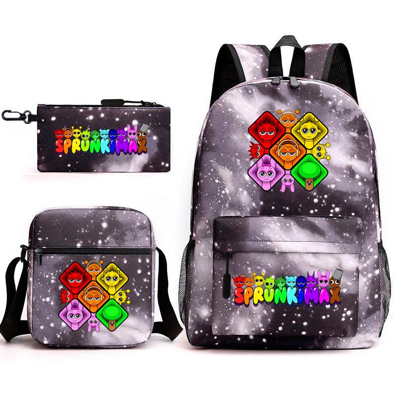 Rhythm box peripheral schoolbag sprunki cartoon starry sky backpack 3-piece set