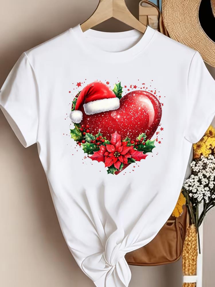 (Asian Size)tree sweet New Year Clothing T Shirt Women Fashion Christmas Festival Tee Top Print Woman Short Sleeve Graphic T-shirts