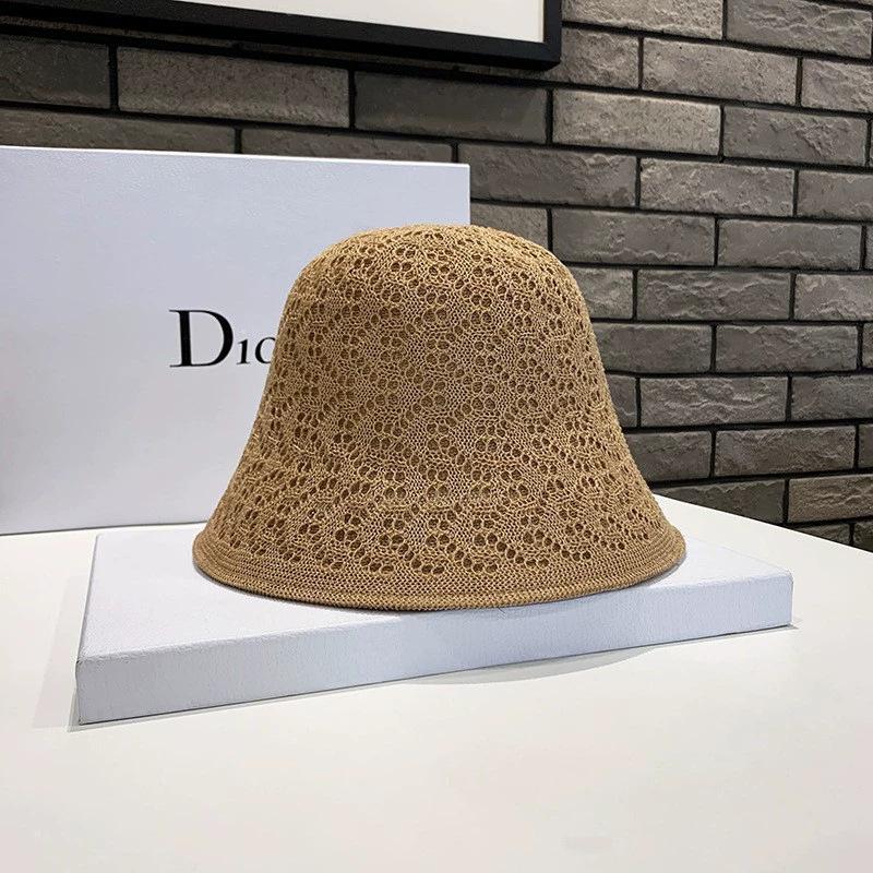 Summer new hollow retro hat women's Korean version basin hat temperament age-reducing sunscreen hat fashion solid color bucket hat