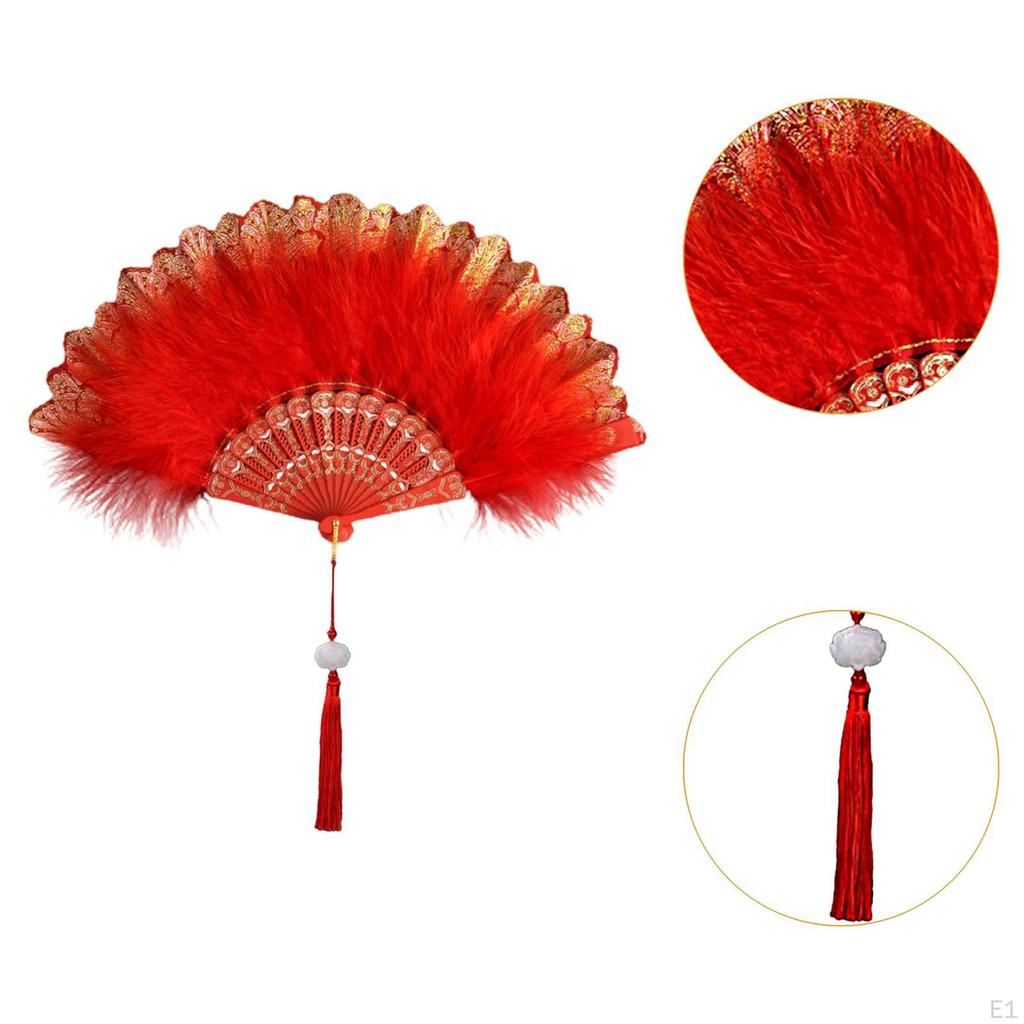 Handheld Folding Fan Pendant Decor Accessories Prop Feather for Prom