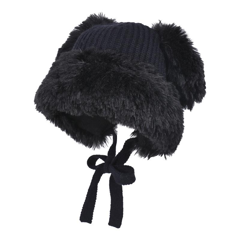 Women Autumn Winter Warm Thicken Ear Protector Hat Cold Velvet Plush Rabbit Outdoor Knitted Bomber Cap Sweet Cute Big Lei Feng Hat