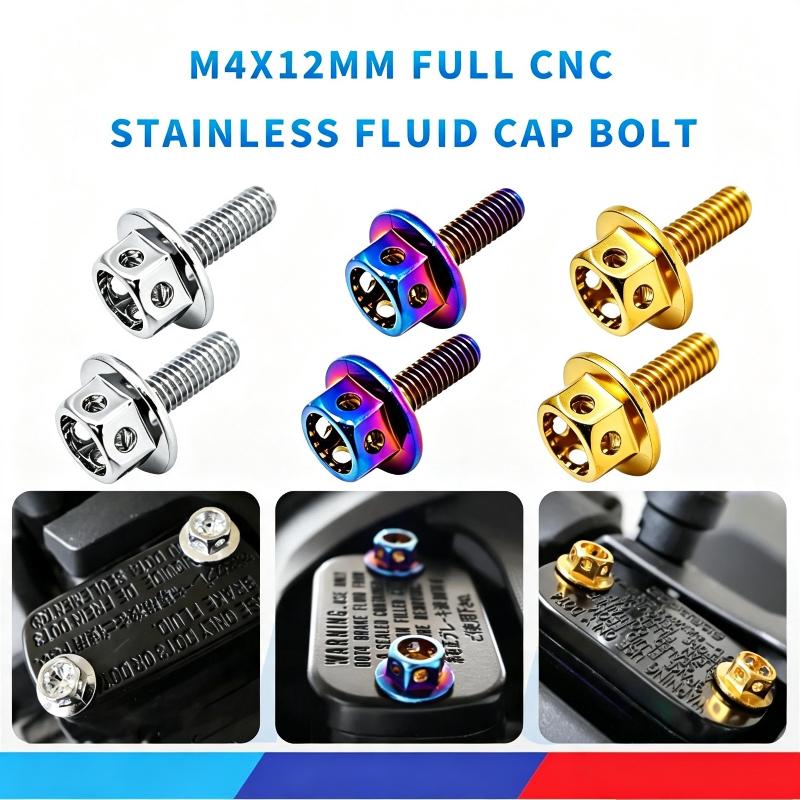 Fluid Cap Bolt M4*12mm Full CNC Stainless Steel Corrosion Resistant for CLICK NMAX MIO PCX AEROX ADV Motorbike Mods Parts