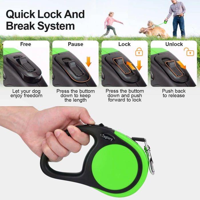Laisse rétractable - TAGLORY - TL-QYS016 - Nylon - 5m - Antidérapante - 360° sans enchevêtrement