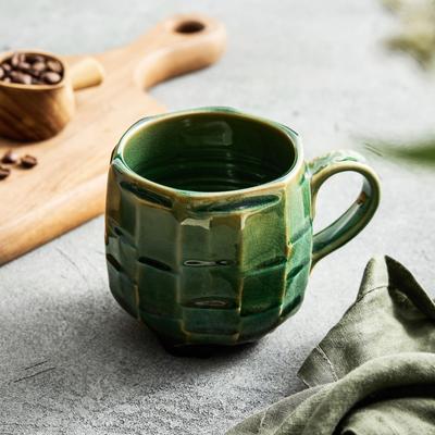 Japonský keramický hrnek na kávu 420ml Retro zelený/bílý/žlutý Kancelář Domácnost Snídaně Ovesná kaše Mléko Džus Čajový hrnek Latte Nádobí