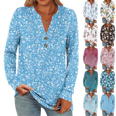 Women's Fashion Casual Floral Print Long Sleeve T-Shirt Pullover Top