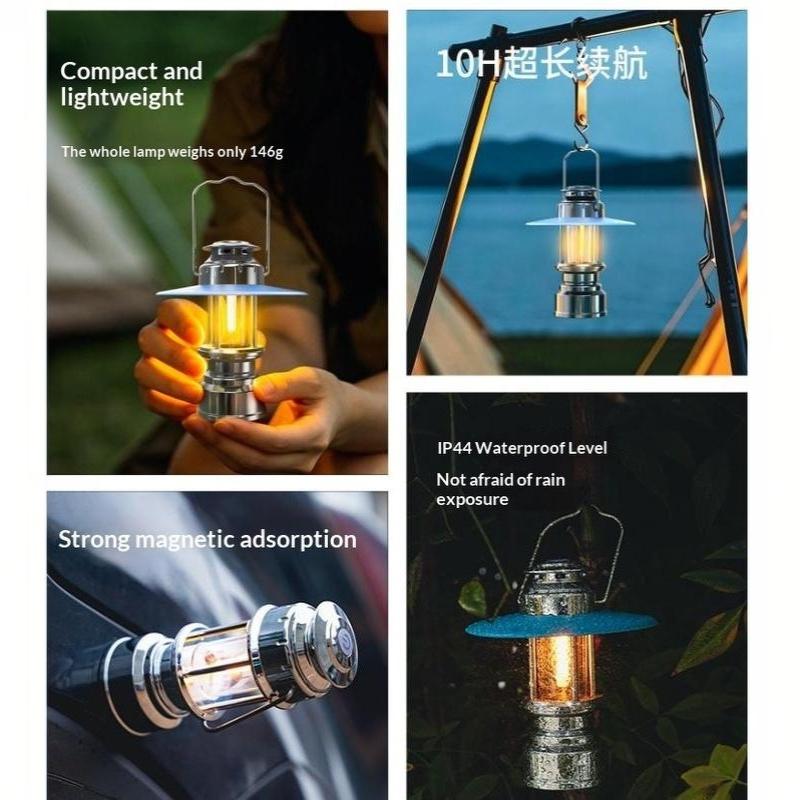 Portable Rechargeable LED Camping Lantern 3 Adjustable Brightness Modes Waterproof 10H Runtime with Metal Hook