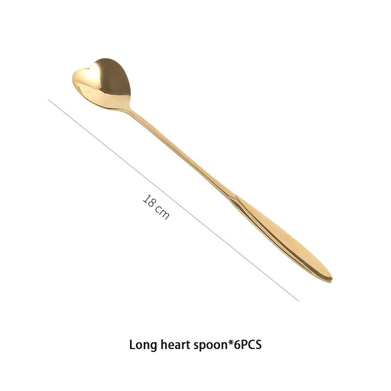 6pcs Gold Flower Stainless Steel Tea Spoons Set Coffee Spoon Honey Dessert Ice Cream Scoop Teaspoon Cafe  Long Handle Tableware