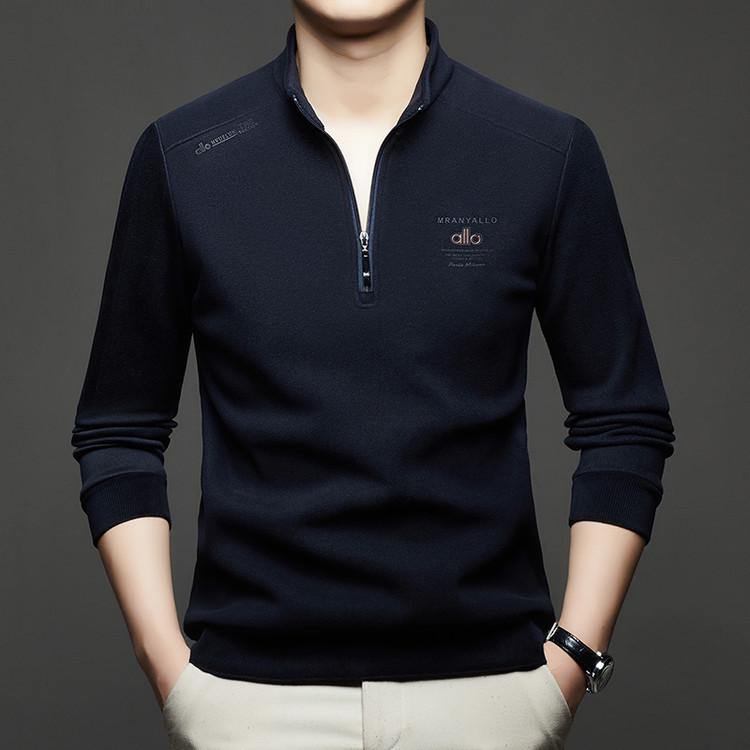 Men s Thickened Velvet Long Sleeve Polo with Half Zip and Stand Collar Large темно-серого