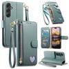Zipper Style Flip Credit Card Case Pouch Bag for Samsung Galaxy A53/A54/A55/A56/A14/A15/A17/A16 Rope Phone Cover